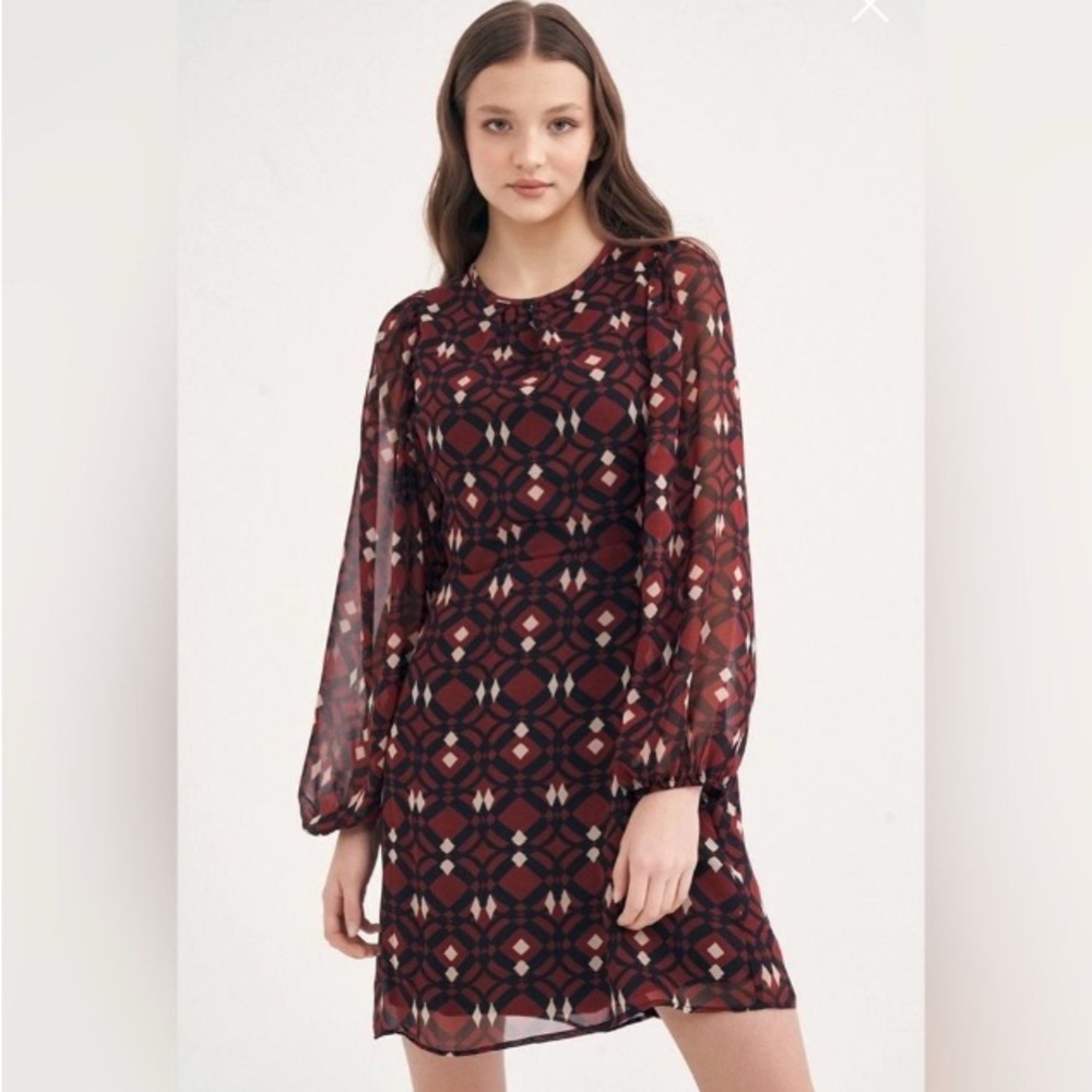 Zara (Sadie) long sleeve burgundy/black dress
